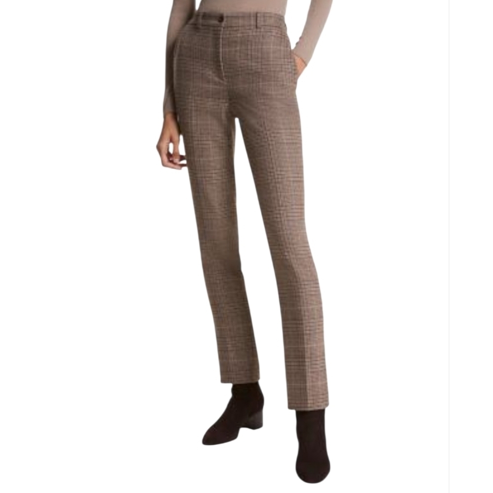 Michael Kors Collection Made in Italy Pure Virgin Wool Plaid Brown Straight Leg